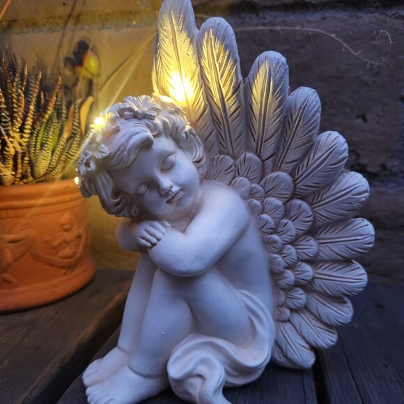 Solar Cute Napping Angel Statue Garden Statue Home Decor - Picture 1 of 6